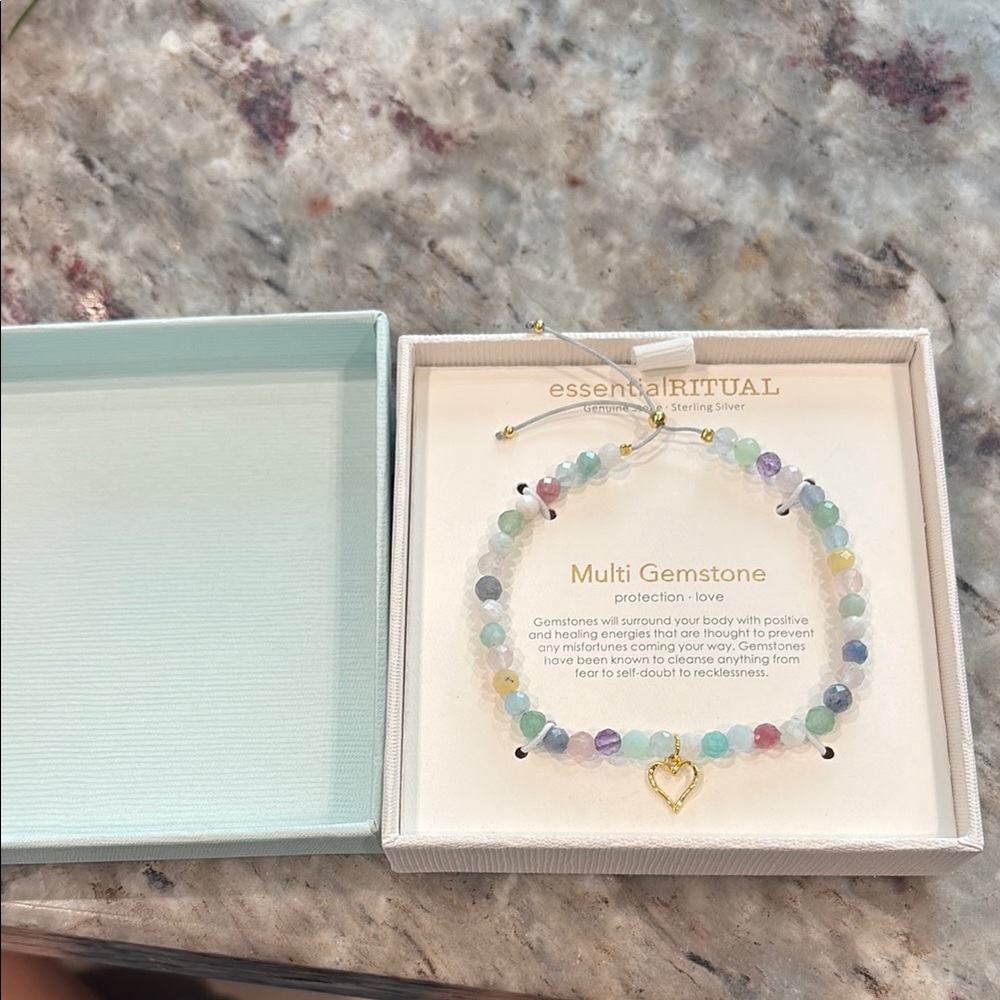 Multi Gemstone Bracelet essential ritual with Gold Heart Charm